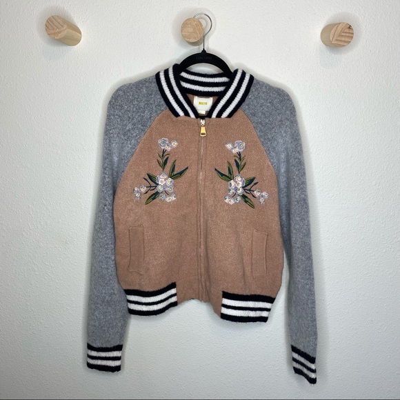 Anthropologie Jackets & Blazers - Anthropologie Maeve embroidered flowers zip up sweater bomber jacket